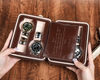 Montre de voyage en cuir personnalisée, boîtier de montre, rangement de montres, cadeau de marié, rouleau de montre en cuir de luxe pour lui, cadeau pour papa, cadeaux de Noël