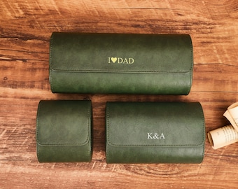 Caja de reloj portátil personalizada, caja de reloj verde retro, caja de reloj de viaje, caja de reloj de cuero de lujo con capacidad para 3 relojes, soporte de caja de viaje para relojes