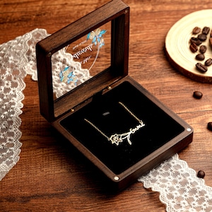 Retro Box, Custom Jewelry Box, Wedding Necklace Box,Wood Necklace Box,Necklace Box with Clear Top Lid, Wedding Gift for Her,Anniversary Gift