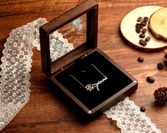 Scatola retrò, scatola per gioielli personalizzata, scatola per collane nuziali, scatola per collane in legno, scatola per collane con coperchio trasparente, regalo di nozze per lei, regalo di anniversario