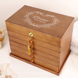 Caja retro, joyero grande, regalo para mujer ella, joyero personalizado, joyero de ante, regalo de boda, idea de mejor amiga, regalo para mamá imagen 5