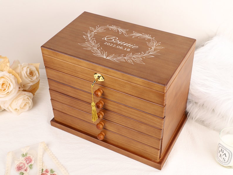 Retro Box, Large Jewelry Box, Gift For Women Her, Custom Jewelry Box, Suede Jewelry Box, Wedding Gift, Best Friend Idea, Gift for Mom Bild 5