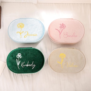 Caja de joyería de terciopelo personalizada, caja de joyería portátil personalizada, caja de almacenamiento de joyería de viaje, caja de joyería de dama de honor, regalo de Navidad para ella