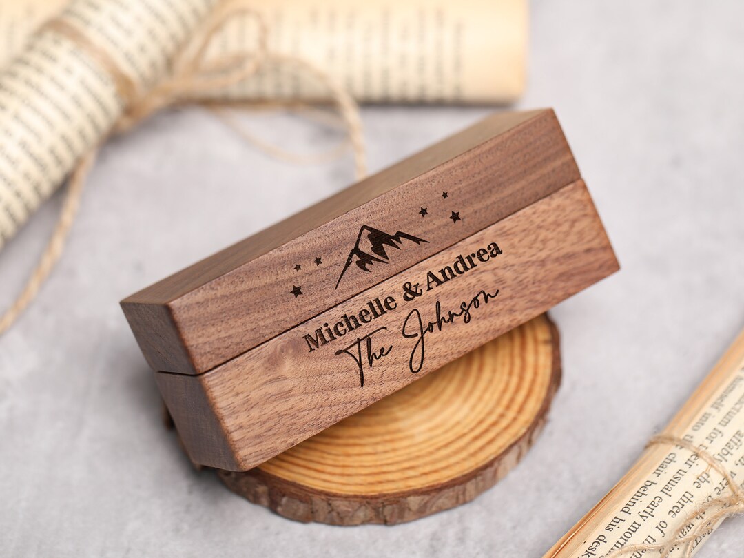 Rustic Wedding Ring Box, Custom Ring Box, Double Slot Wooden Ring Box ...