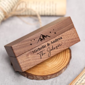 Rustic Wedding Ring Box, Custom Ring Box, Double Slot Wooden Ring Box, Wood Ring Box, Engrave Flip Ring Bearer Ring Box, Gift for Her