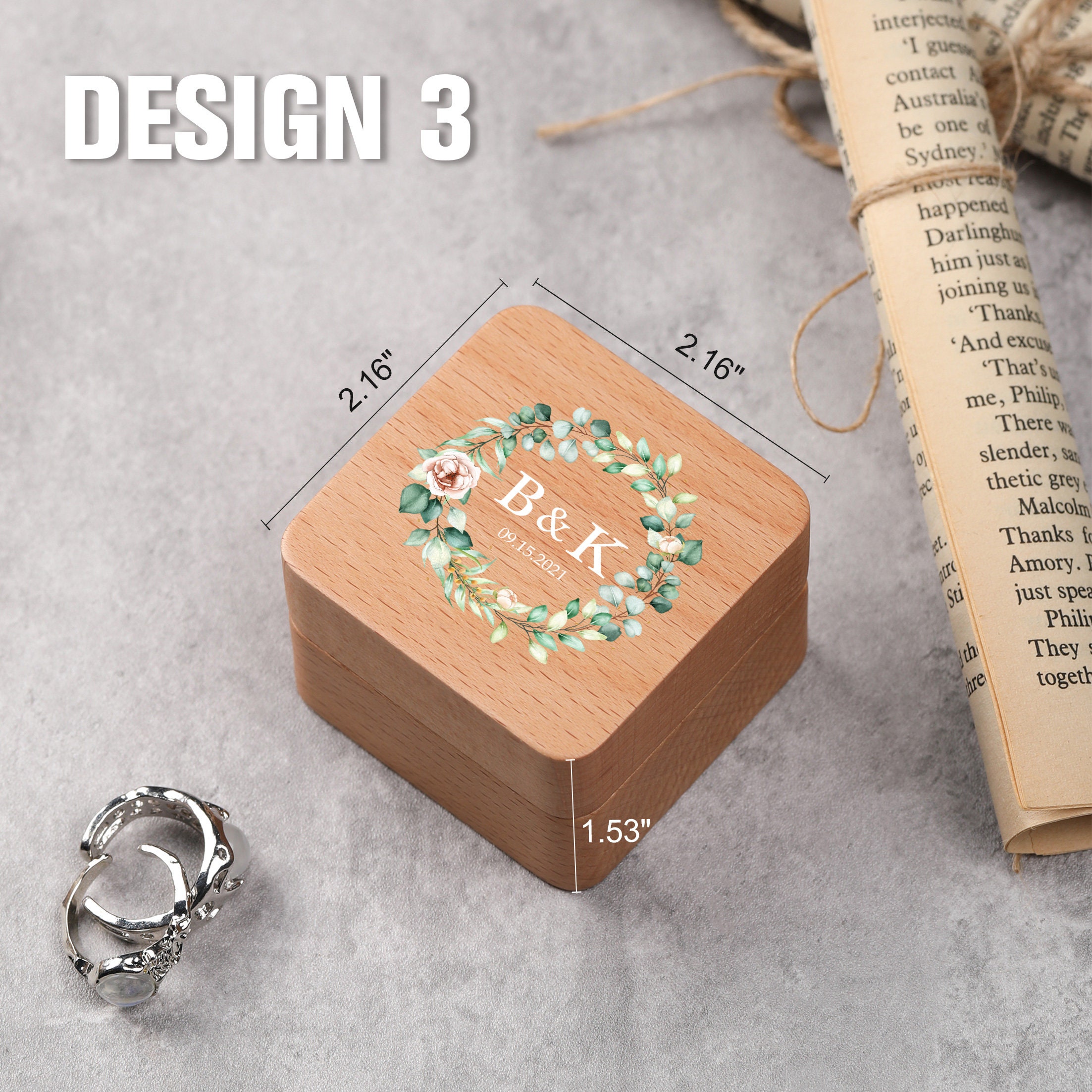 Personalized Wedding Ring Box Square Ring Box Double Ring Etsy