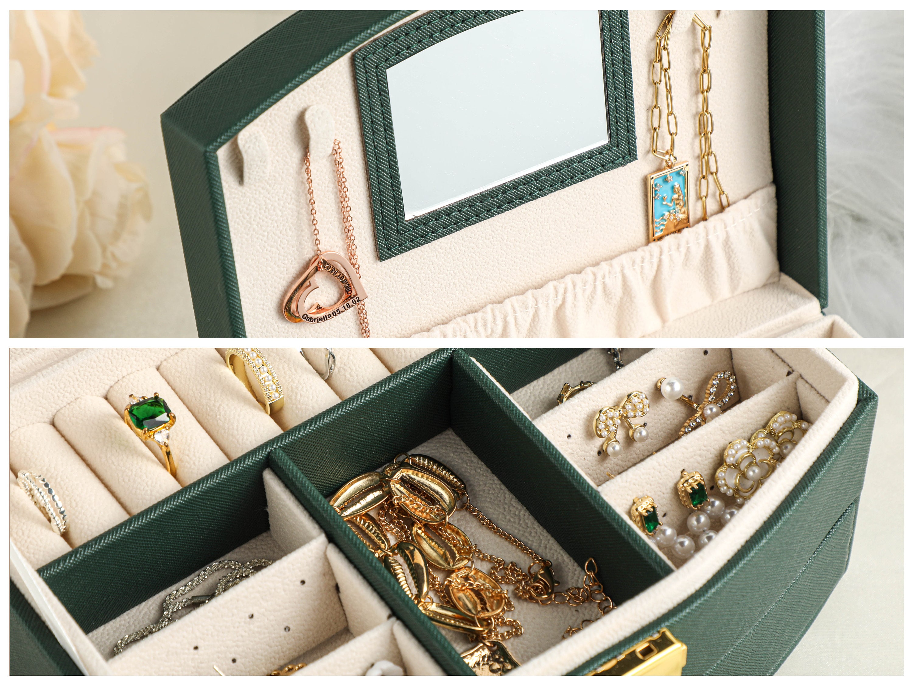 Large Jewelry Box with Mirror, Necklace Jewelry Box Multifunction Storage Box for Earrings Necklace Bracelet, Monogram Name Jewelry Boxes