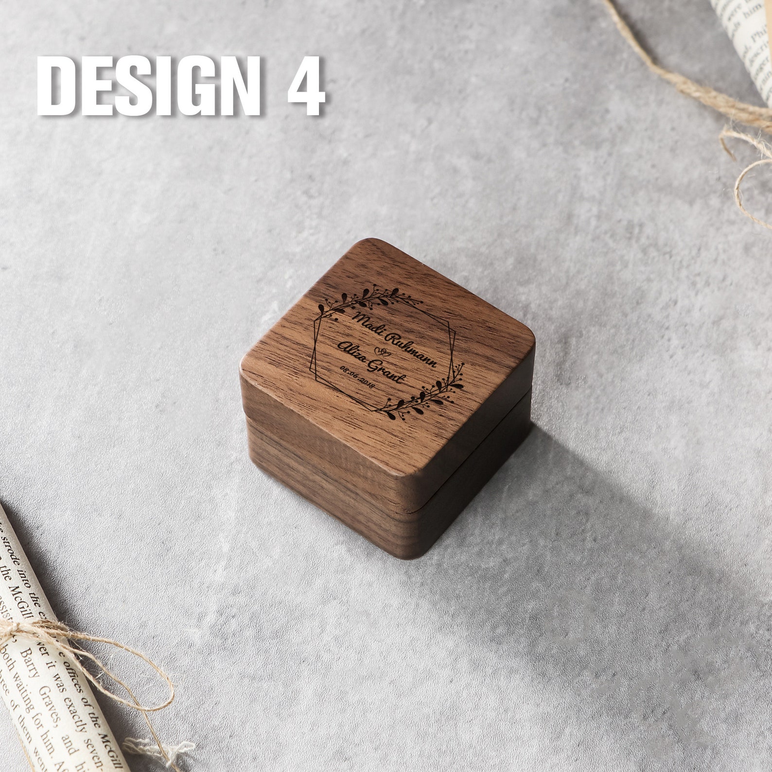 Personalized Wedding Ring Box Square Ring Box Double Ring - Etsy UK