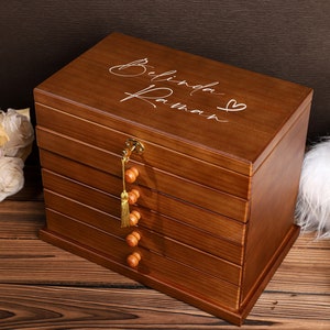 Caja retro, joyero grande, regalo para mujer ella, joyero personalizado, joyero de ante, regalo de boda, idea de mejor amiga, regalo para mamá imagen 9