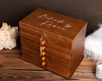 Retro Box, Large Jewelry Box, Gift For Women Her, Custom Jewelry Box, Suede Jewelry Box, Wedding Gift, Best Friend Idea, Gift for Mom