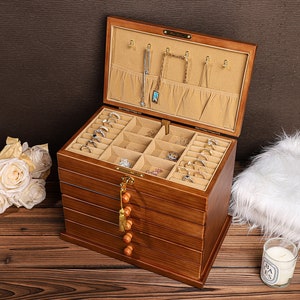 Retro Box, Large Jewelry Box, Gift For Women Her, Custom Jewelry Box, Suede Jewelry Box, Wedding Gift, Best Friend Idea, Gift for Mom Bild 4