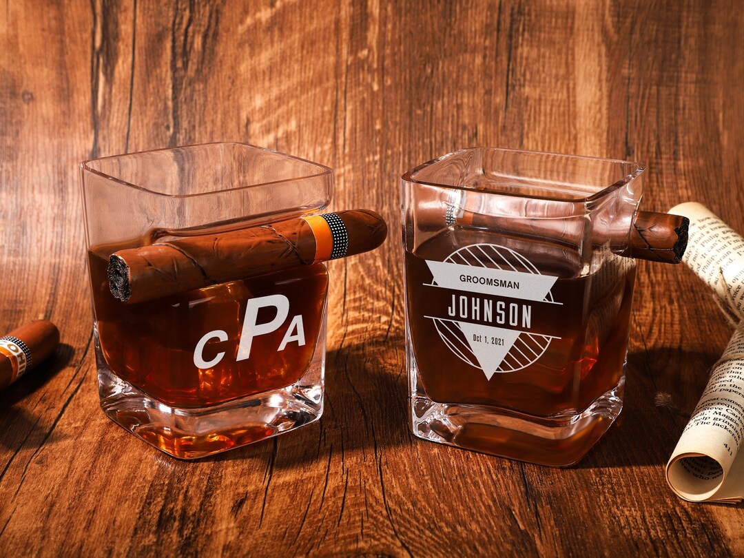 Personalized Whiskey Cigar Glass Holder, Unique Rocks Glass, Bourbon Glass, Cigar Holding Glass ...