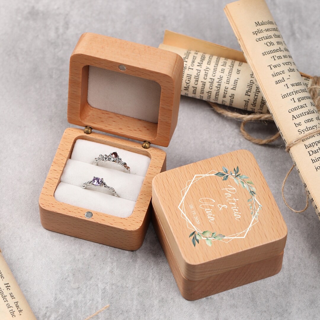 Personalized Wedding Ring Box, Square Ring Box, Double Ring Bearer Box