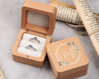 Personalized Wedding Ring Box, Square Ring Box, Double Ring Bearer Box, Engagement Ring Box, Anniversary Gift, Wedding Box, Color Print Box