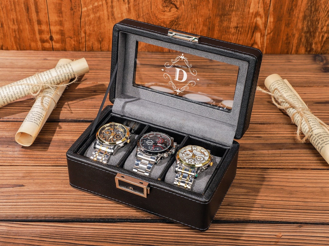 Custom Watch Case, Black Watch Box, Travel Watch Box, Luxury Leather ...
