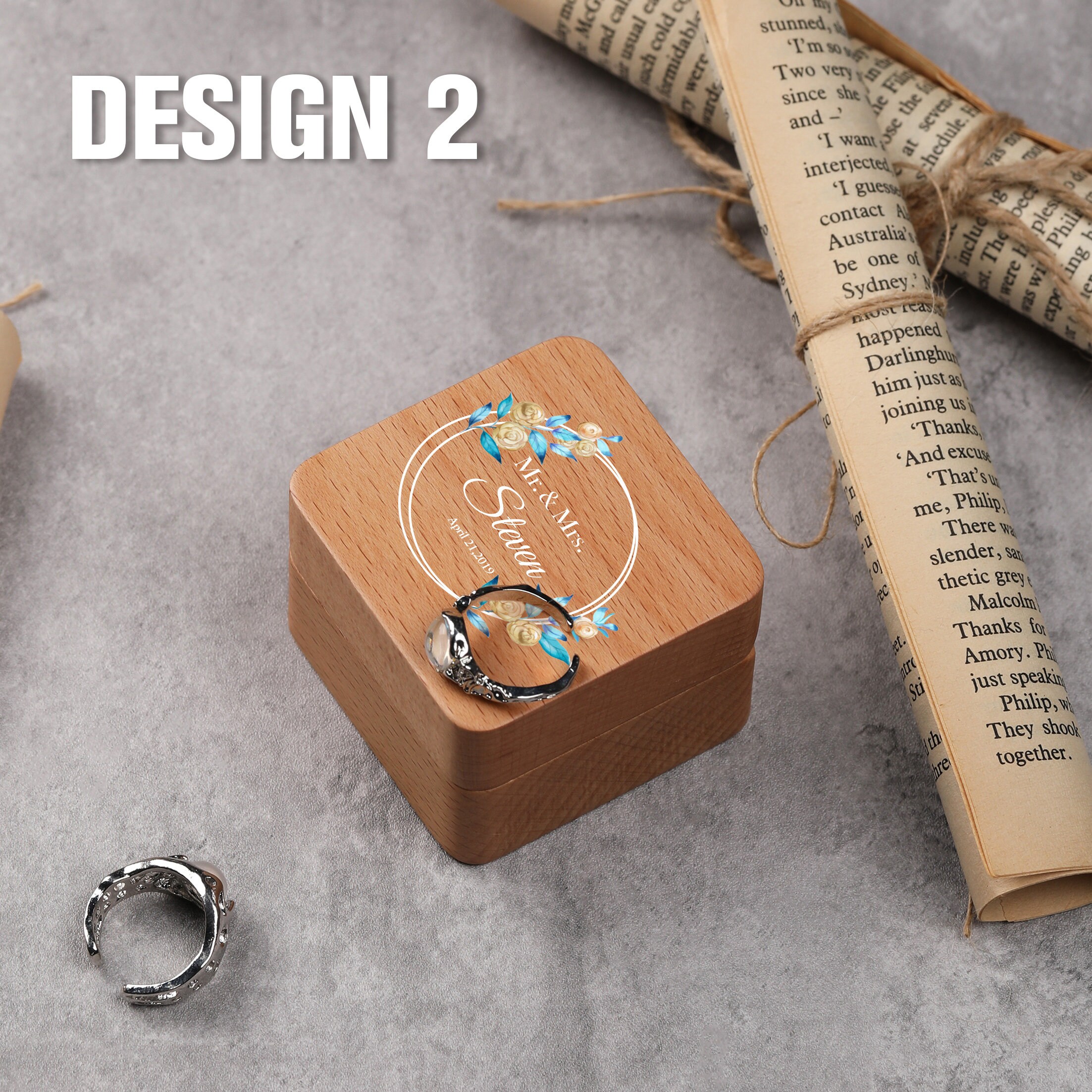 Personalized Wedding Ring Box Square Ring Box Double Ring Etsy