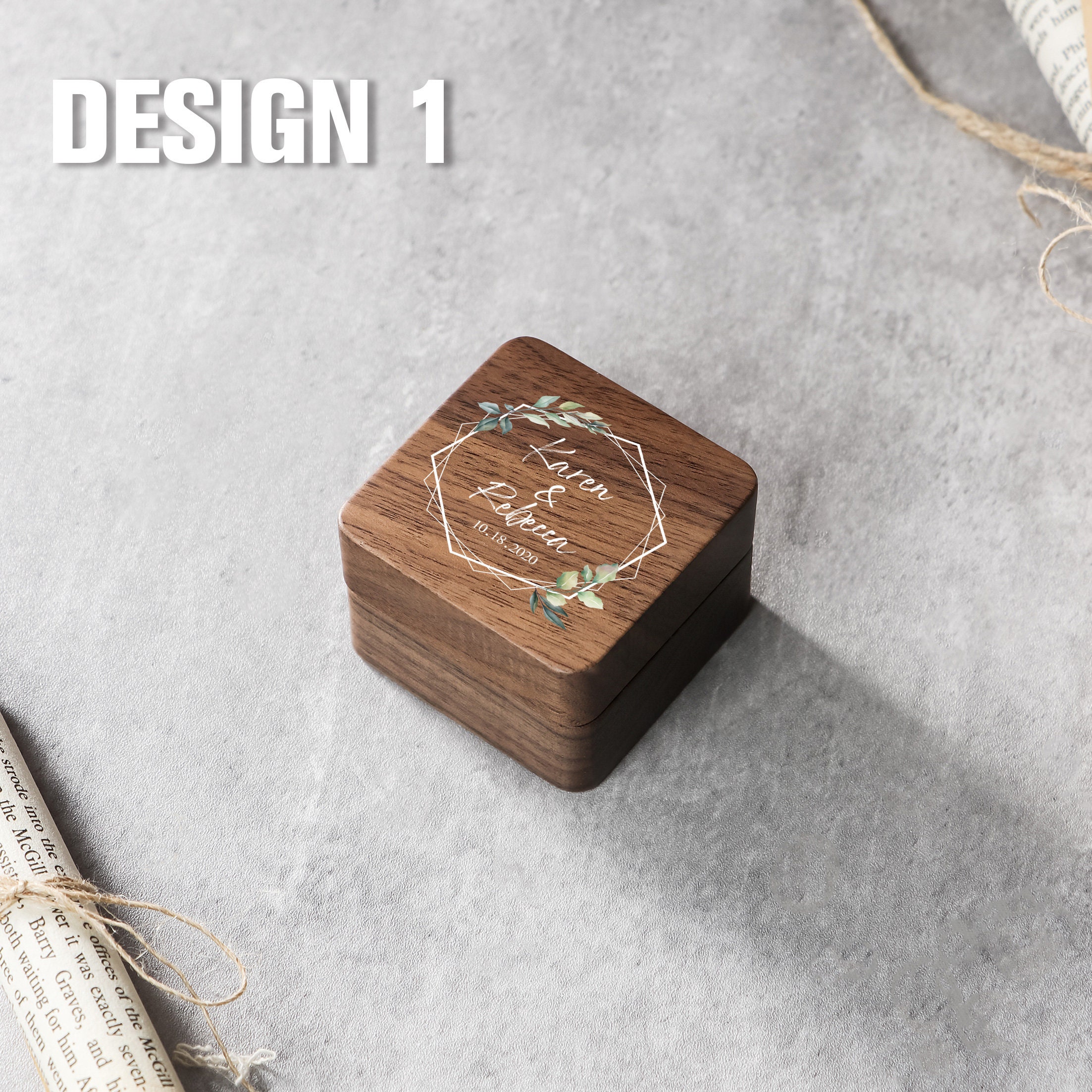 Personalized Wedding Ring Box Square Ring Box Double Ring Etsy