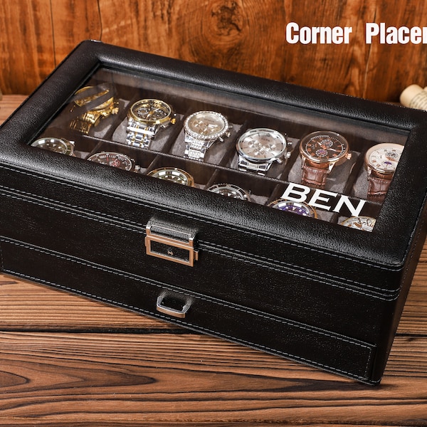 Personalized Gifts, Watch Case, Travel Watch Box, Luxury Leather Watch Case for 12 Watches, Gift for Him, Groomsman Gift, Wedding Gifts