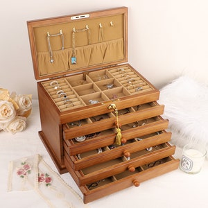 Caja retro, joyero grande, regalo para mujer ella, joyero personalizado, joyero de ante, regalo de boda, idea de mejor amiga, regalo para mamá imagen 2