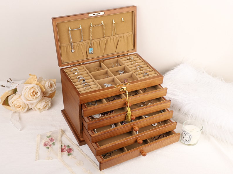 Caja retro, joyero grande, regalo para mujer ella, joyero personalizado, joyero de ante, regalo de boda, idea de mejor amiga, regalo para mamá imagen 2