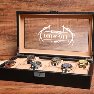 Joyero de reloj para hombre, caja de reloj con 6 ranuras, 6 fundas para  relojes, 8 pares de gemelos y gafas de sol, caja organizadora grande de  madera