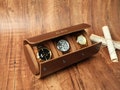 Personalized Leather Watch Case, Brown Watch Box, Travel Watch Box, Luxury Leather Watch Case Roll for 3 Watches, Gift For Him, Groom Gift
