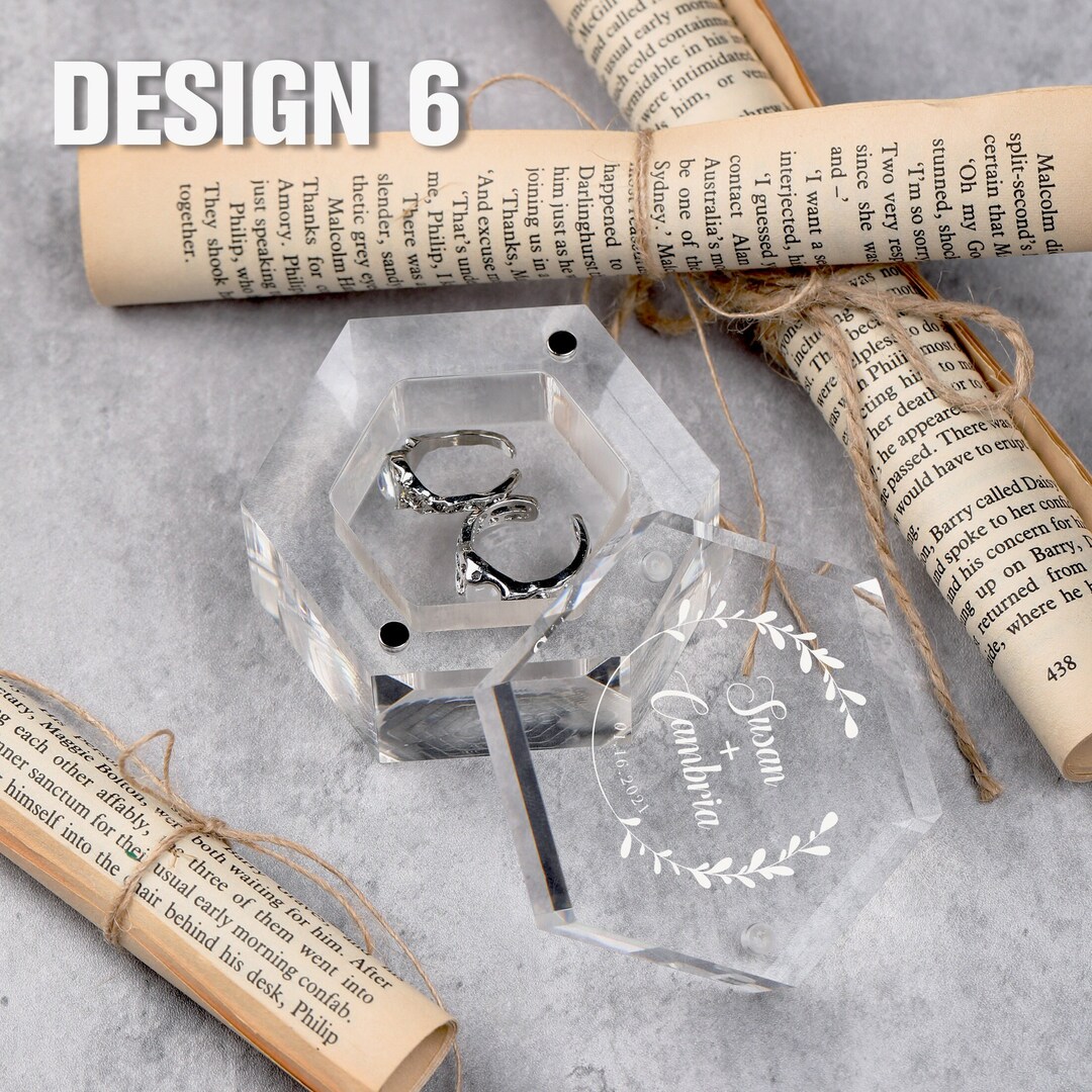 Personalizable Clear Hexagon Ring Box Engravable Engagement Etsy