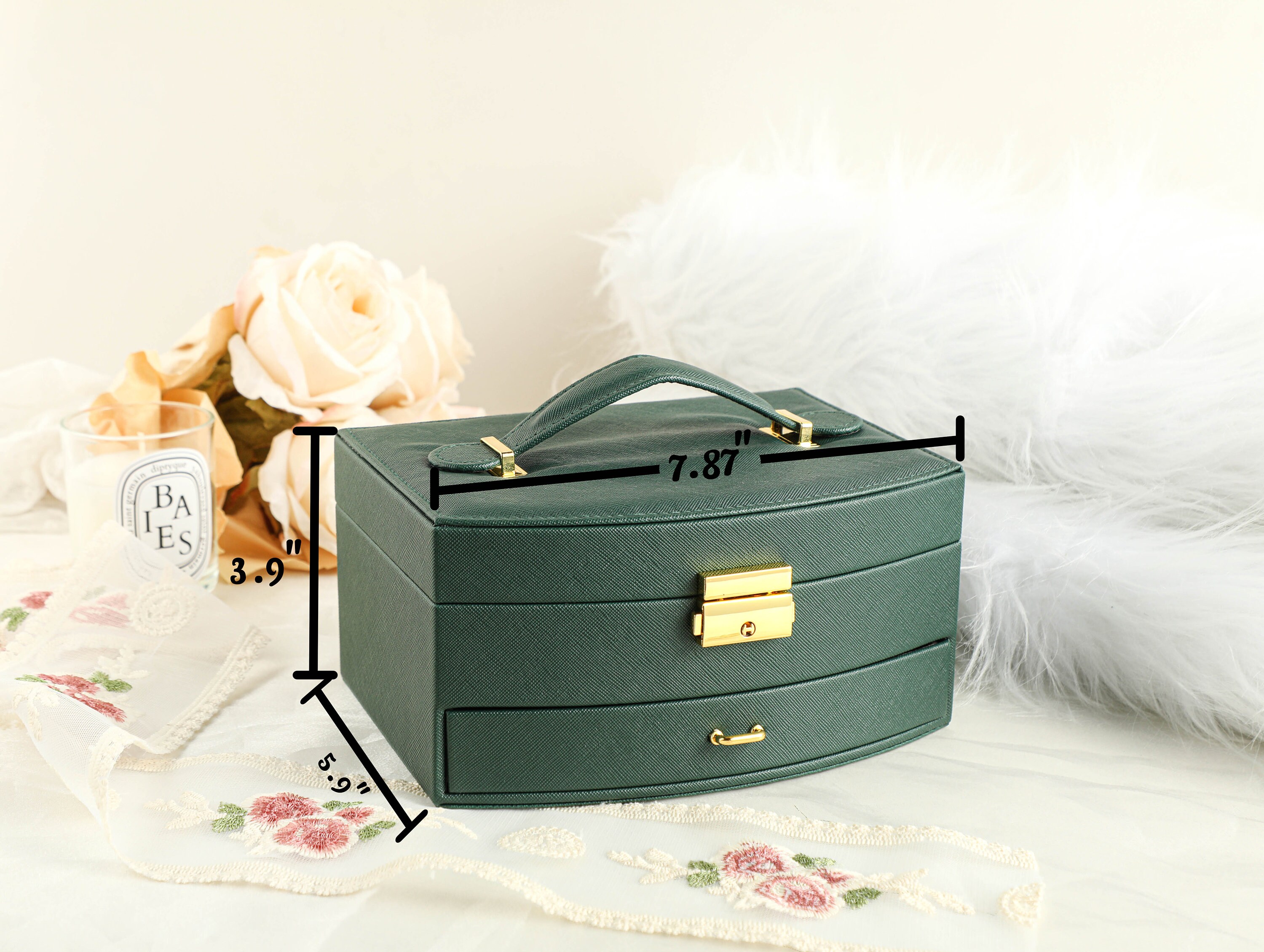 Large Jewelry Box with Mirror, Necklace Jewelry Box Multifunction Storage Box for Earrings Necklace Bracelet, Monogram Name Jewelry Boxes