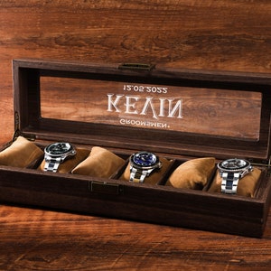 Étui de rangement de montre personnalisé à grain de bois, étui de rangement de montre personnalisé à 6 12 emplacements, étui de rangement de montre personnalisé, cadeau de Noël, cadeau du meilleur homme image 1