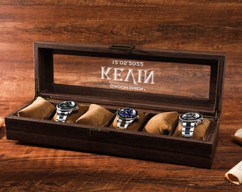 Caja de almacenamiento de reloj personalizada de grano de madera, caja de almacenamiento de reloj personalizada de 6 12 ranuras, caja de almacenamiento de reloj personalizada, regalo de Navidad, regalo del padrino