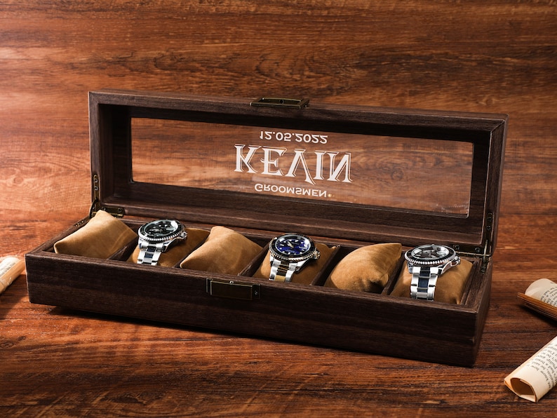 Étui de rangement de montre personnalisé à grain de bois, étui de rangement de montre personnalisé à 6 12 emplacements, étui de rangement de montre personnalisé, cadeau de Noël, cadeau du meilleur homme image 1