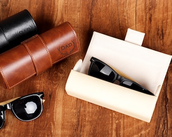 Estuche de gafas de cuero personalizado, estuche de gafas de sol, soporte de gafas personalizado con monograma, regalo de accesorios de cuero para él ella