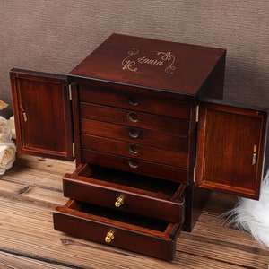 Scatola retrò, grande portagioie, regalo per le donne, portagioie personalizzato, portagioie in legno di bambù, regalo di nozze, idea per la migliore amica, regalo per la mamma