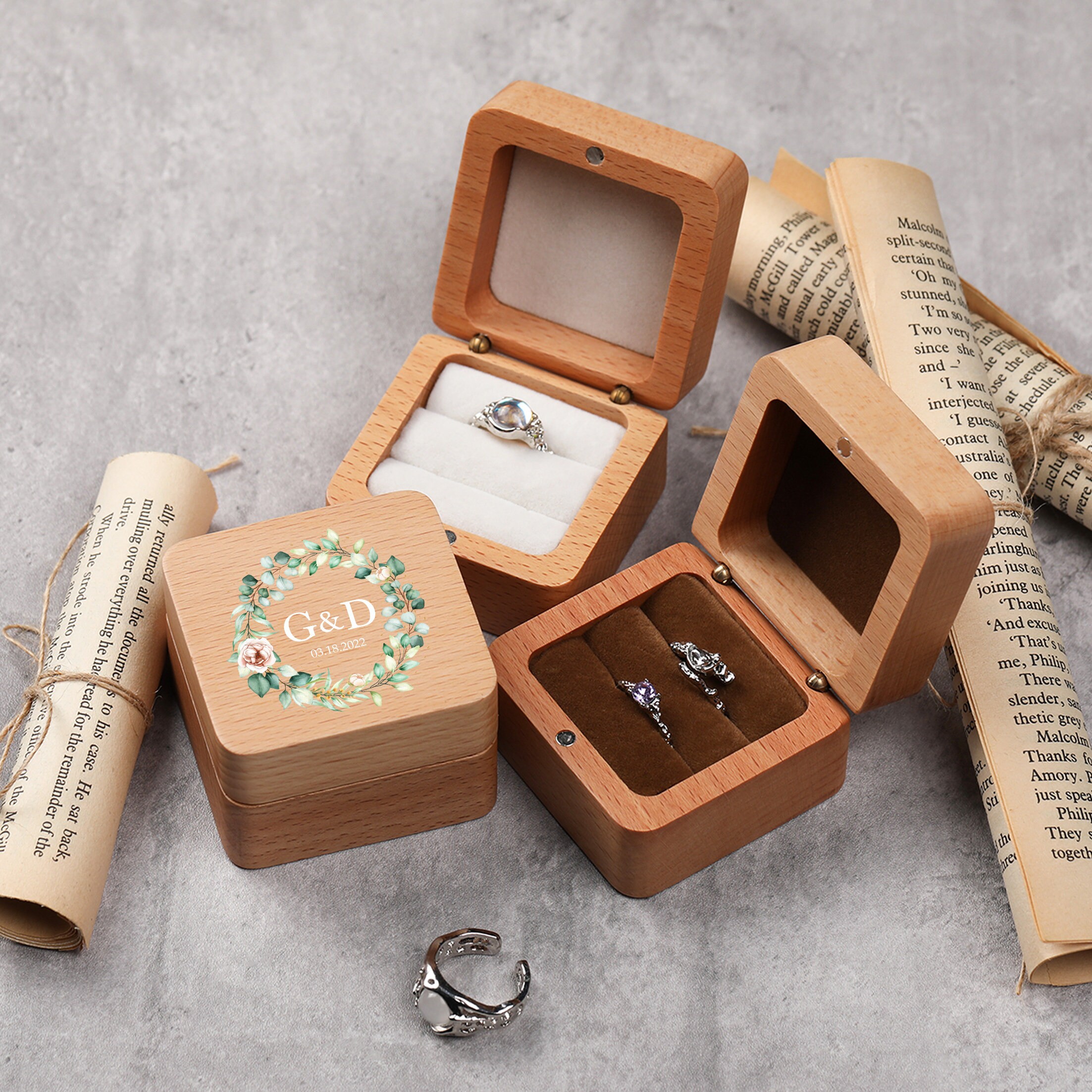 Personalized Wedding Ring Box Square Ring Box Double Ring Etsy