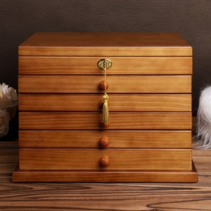 Caja retro, joyero grande, regalo para mujer ella, joyero personalizado, joyero de ante, regalo de boda, idea de mejor amiga, regalo para mamá imagen 1