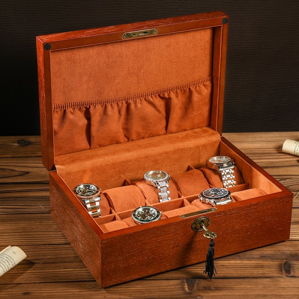 Personalized Watch Box for Men, Engraved Wooden Watch Box, Watch Case, Watch Storage with Lock & Key, Groomsmen Gifts, Fathers Day Gift