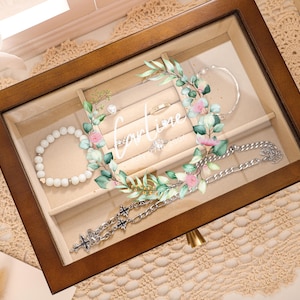 Retro Box, Large Jewelry Box, Gift For Women Her, Custom Flower Jewelry Box, Suede Jewelry Box, Wedding Gift, Best Friend Idea, Gift for Mom