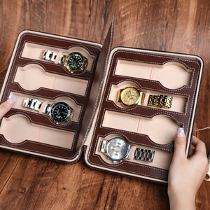 Gepersonaliseerde lederen reishorloge, 8 slots horloge opbergdoos, horlogeopslag, bruidegom cadeau, luxe lederen horlogerol voor hem, cadeau voor papa