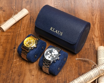 Custom Luxury Leather Watch Case Roll for 3 Watches, Portable Watch Box, Blue Watch Roll, Travel Watch Box, Watch Travel Box Holder