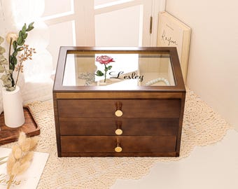 Retro Box, Large Jewelry Box, Gift For Women Her, Custom Flower Jewelry Box, Suede Jewelry Box, Wedding Gift, Best Friend Idea, Gift for Mom