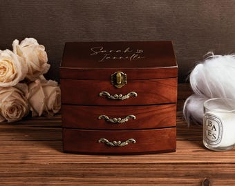 Retro Box Jewelry Organizer,Vintage Jewelry Box,Gift For Mom,Custom Engraved Jewelry Box,Suede Jewelry Box,Wedding Gift,Best Friend Idea