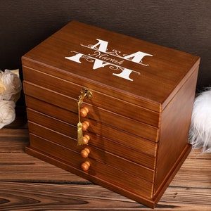 Caja retro, joyero grande, regalo para mujer ella, joyero personalizado, joyero de ante, regalo de boda, idea de mejor amiga, regalo para mamá imagen 10