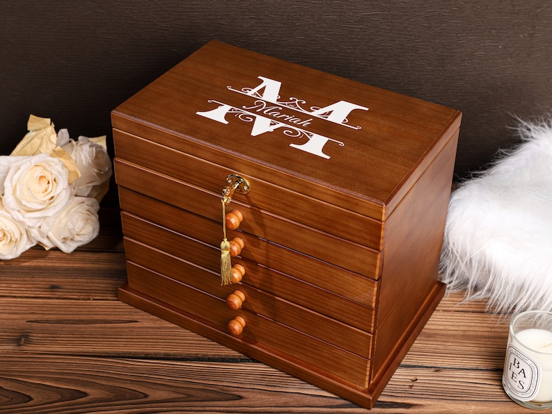 Caja retro, joyero grande, regalo para mujer ella, joyero personalizado, joyero de ante, regalo de boda, idea de mejor amiga, regalo para mamá imagen 10