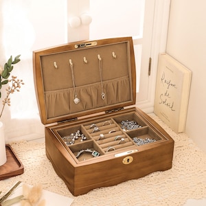 Retro Box, Large Jewelry Box, Gift For Women Her, Custom Jewelry Box, Suede Jewelry Box, Wedding Gift, Best Friend Idea, Gift for Mom