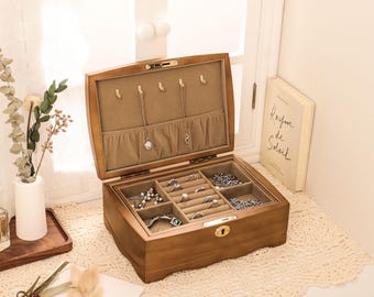 Retro Box, Large Jewelry Box, Gift For Women Her, Custom Jewelry Box, Suede Jewelry Box, Wedding Gift, Best Friend Idea, Gift for Mom