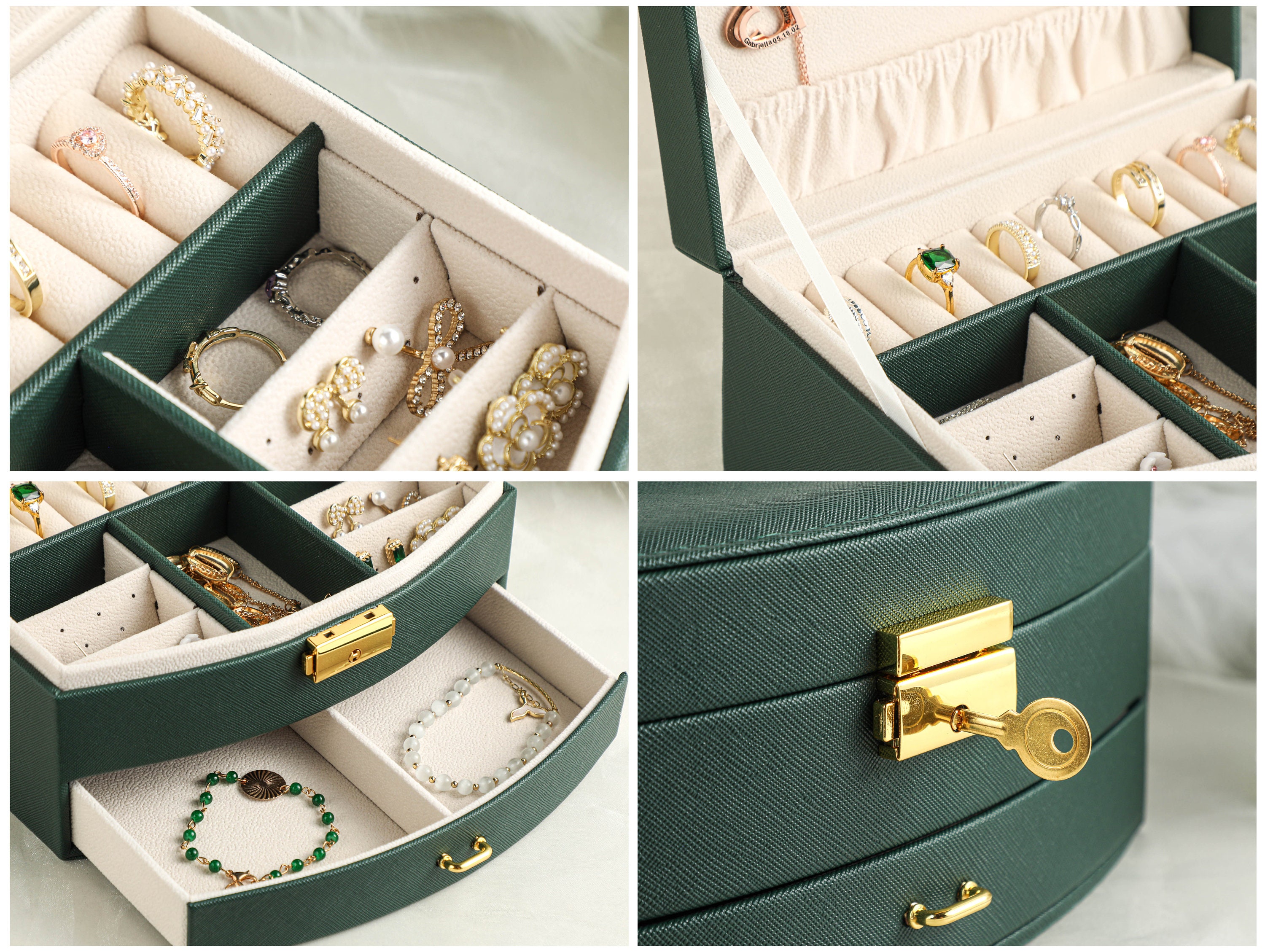 Large Jewelry Box with Mirror, Necklace Jewelry Box Multifunction Storage Box for Earrings Necklace Bracelet, Monogram Name Jewelry Boxes