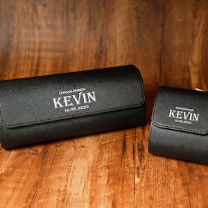 Personaliseer monogram zwart lederen horlogerol, op maat handgemaakt cadeau voor mannen, reishorloge opbergdoos, cadeau voor hem, verjaardagscadeau