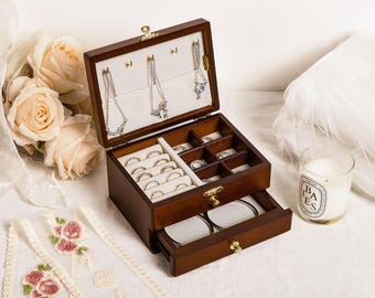 Bristlecone Pine Wood Jewelry Box With Two Hidden Drawers Made in