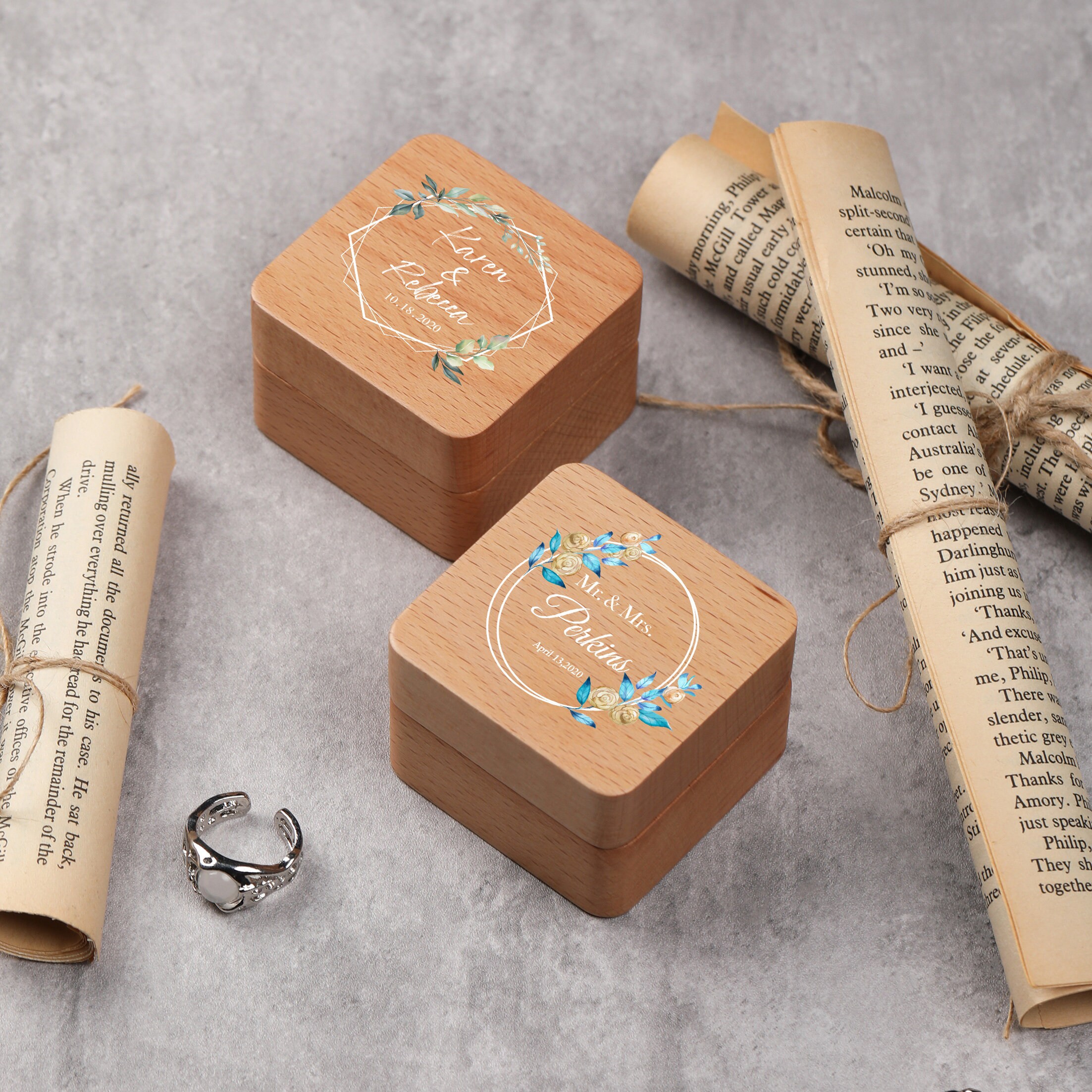 Personalized Wedding Ring Box Square Ring Box Double Ring Etsy