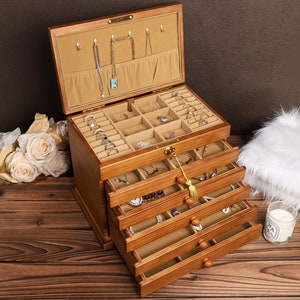Retro Box, Large Jewelry Box, Gift For Women Her, Custom Jewelry Box, Suede Jewelry Box, Wedding Gift, Best Friend Idea, Gift for Mom Bild 3